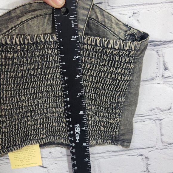 B.O.G. Collective Corset Bustier Top Size L Gray Crop Denim Smocked Back NWT - Picture 5 of 8